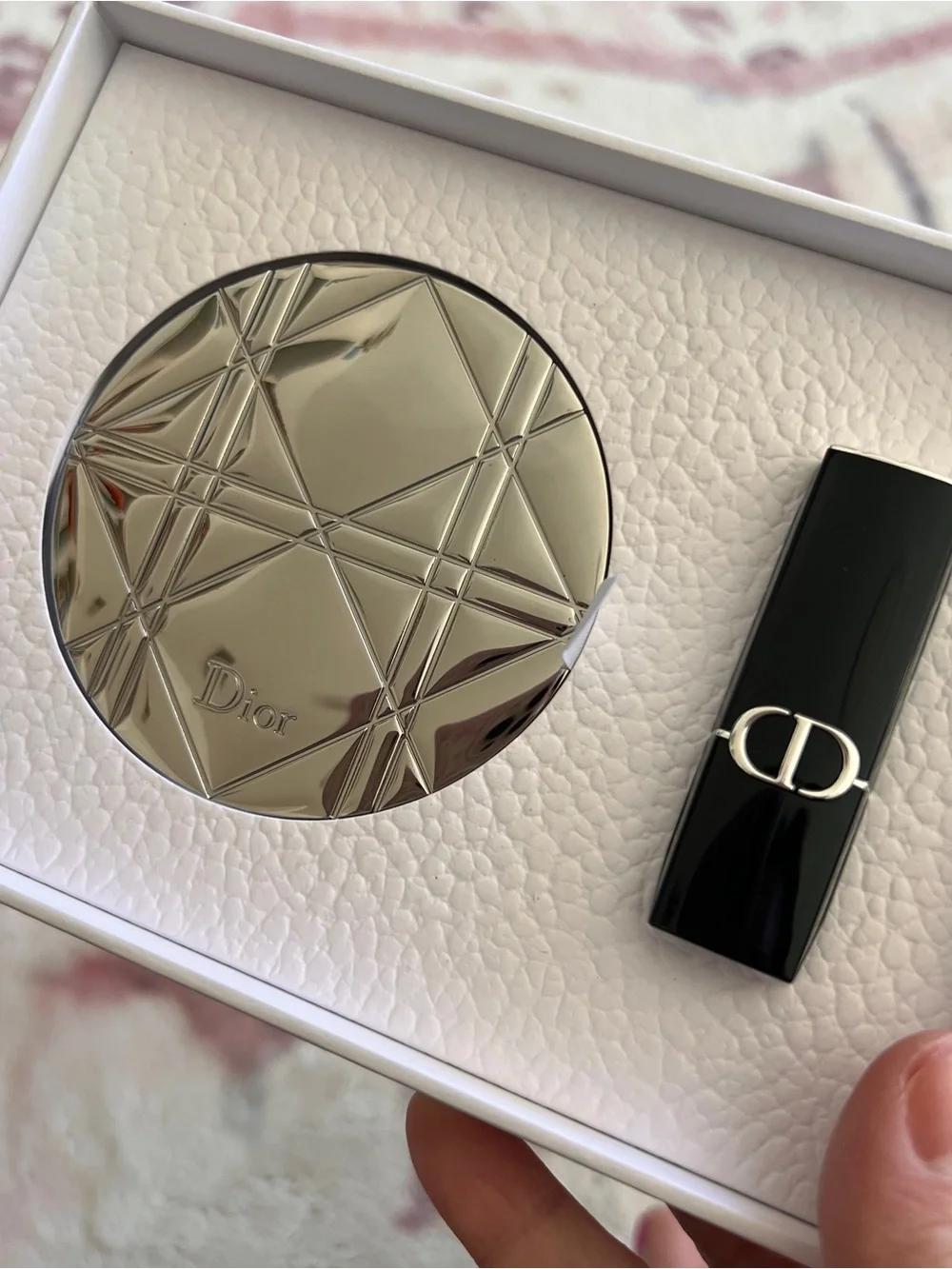 BRAND NEW Dior Silver Compact Mirror and Mini Lipstick Set